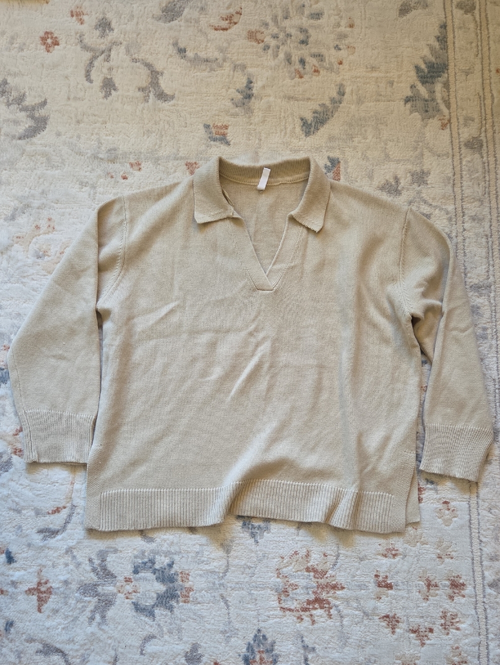 Women's s Beige Knit Polo Sweater